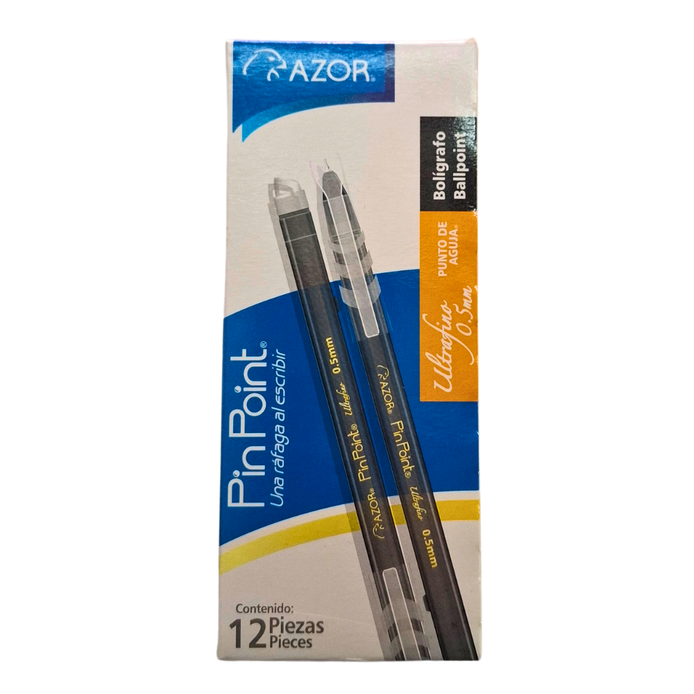 Pluma Pin Point Azor (Negra) Punto Ultra Fino 0.5mm 12pza._0