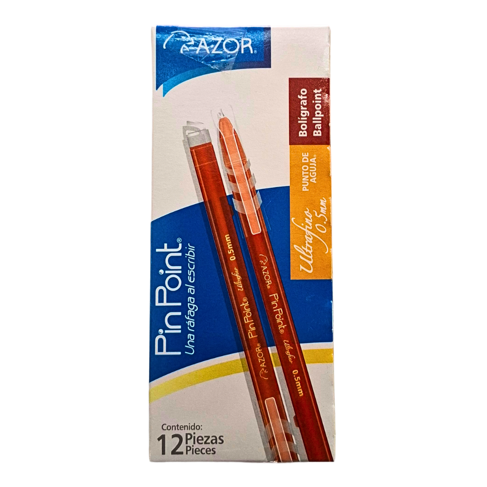 Pluma Pin Point Azor (Roja) Punto Ultra Fino 0.5mm 12pza.