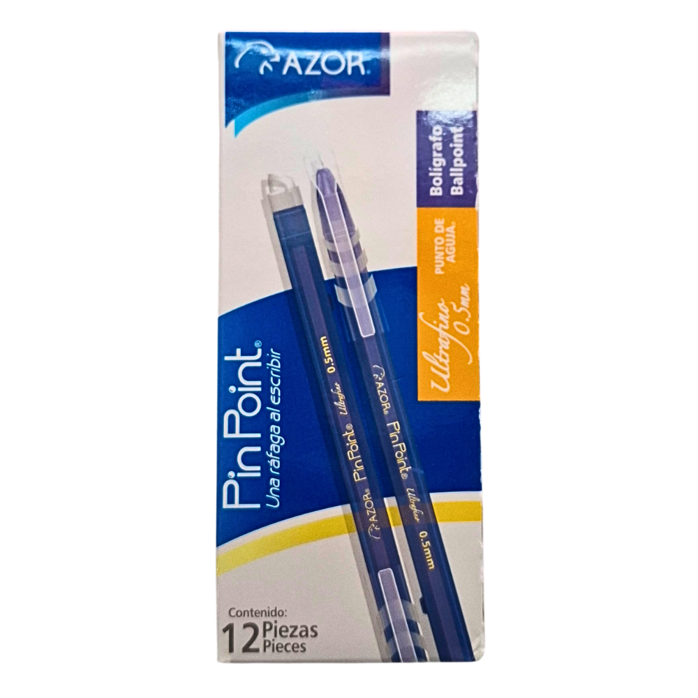Pluma Pin Point Azor (Azul) Punto Ultra Fino 0.5mm 12pza.