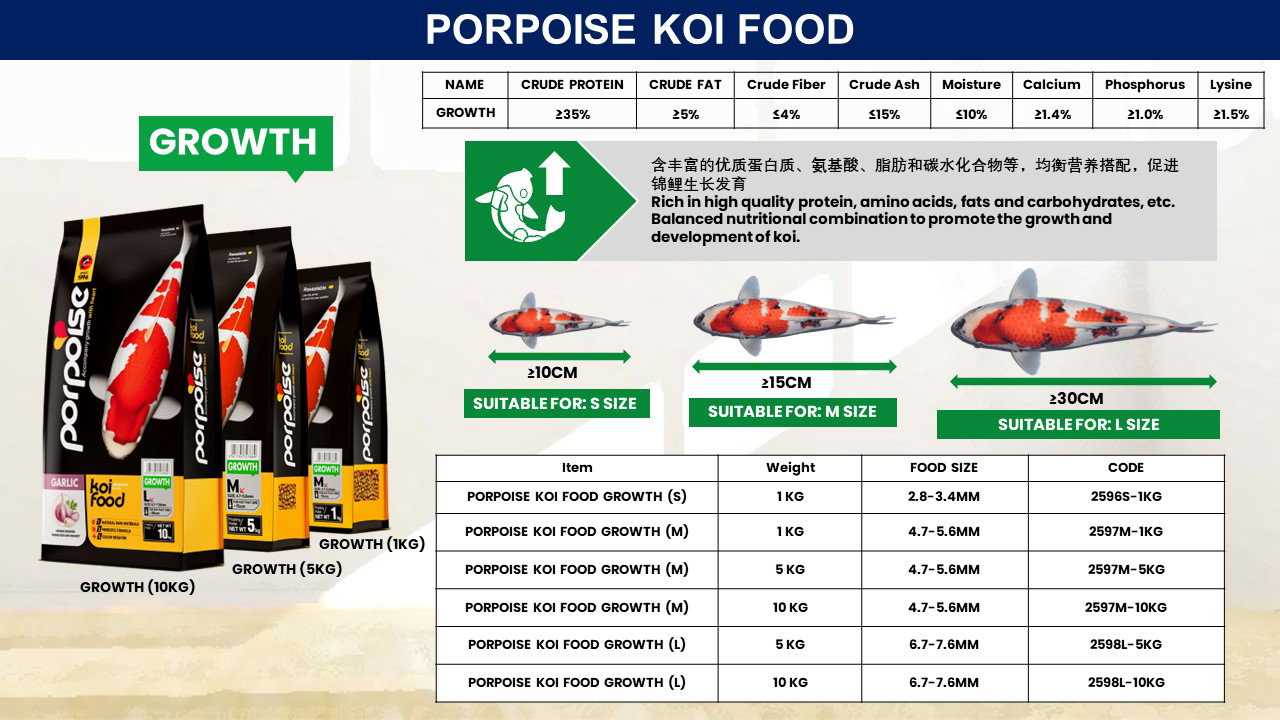 Porpoise Koi Food Growth Fish Food 1KG 1/5/10kg- S/M/L_2