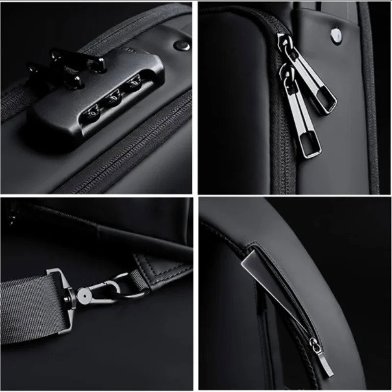 Waterproof Casual Chest Bag Men Multifunction Anti-theft USB Charging Men Crossbody Bag Patent Leather Travel Chest Bag Pack Mal_1