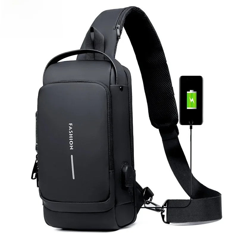 Waterproof Casual Chest Bag Men Multifunction Anti-theft USB Charging Men Crossbody Bag Patent Leather Travel Chest Bag Pack Mal_5