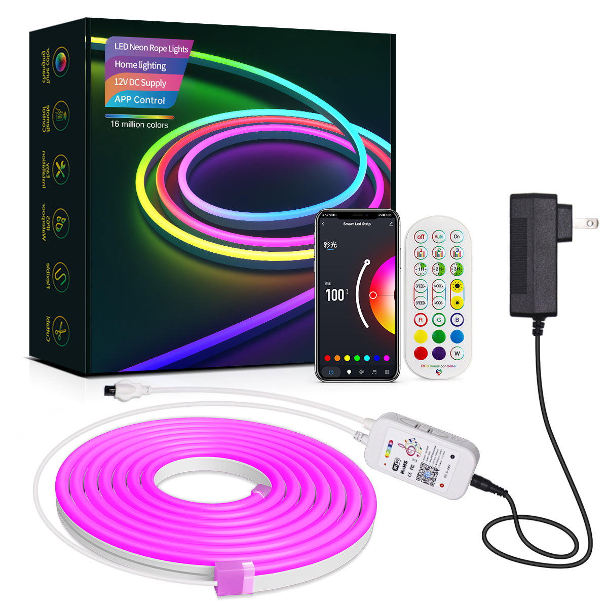 Luz de Néon Flexível  Prova de Agua (Bluetooth) 5M_1