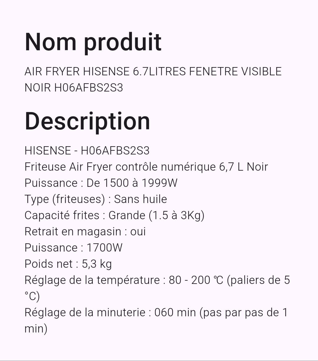 Air fryer Hisense 6.7L_1