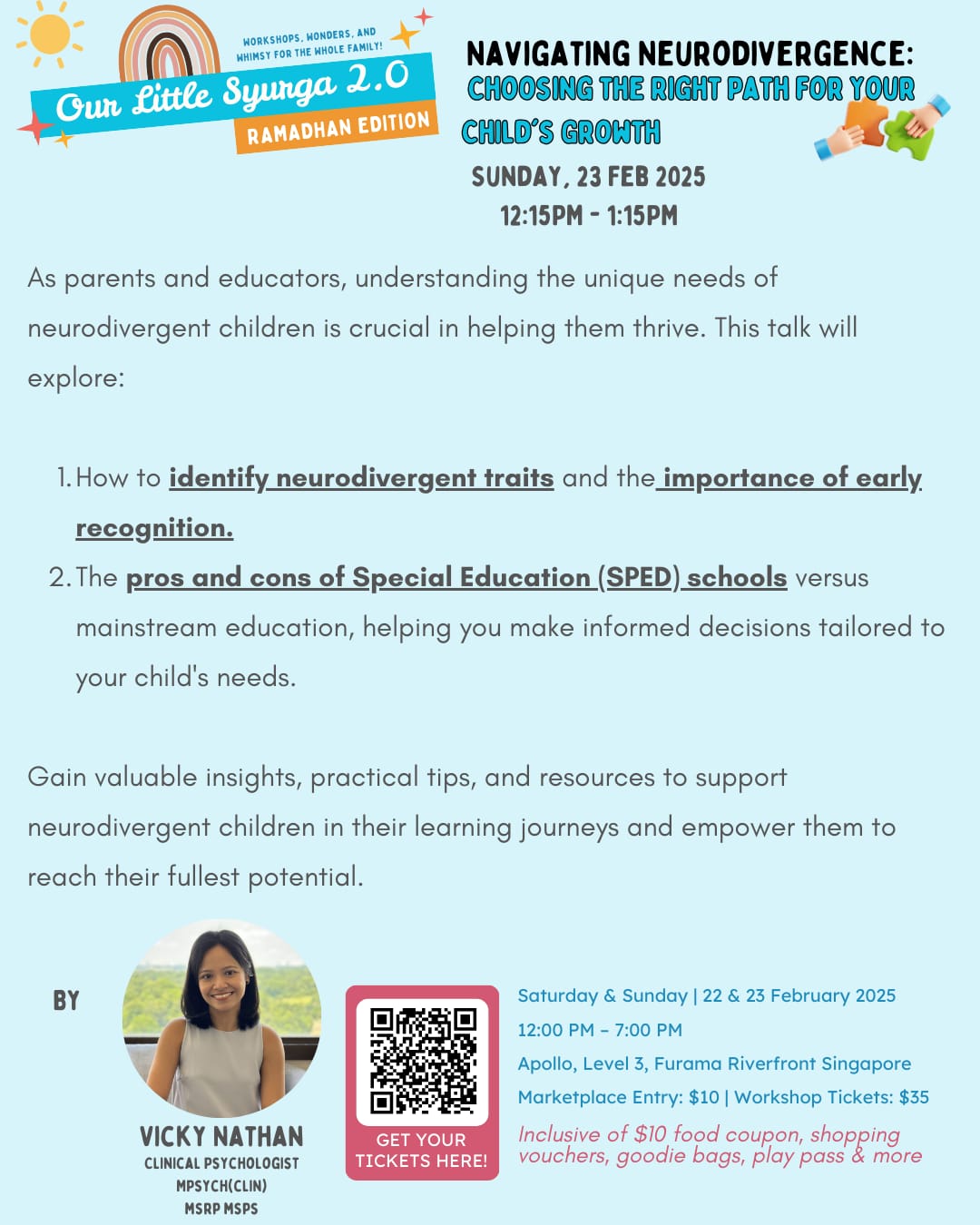 OUR LITTLE SYURGA 2.0 | PARENTING SEMINAR 2 : NAVIGATING NUERODIVERGENCE (W VICKY NATHAN) | 23 FEB 2025, 12.15 PM _1