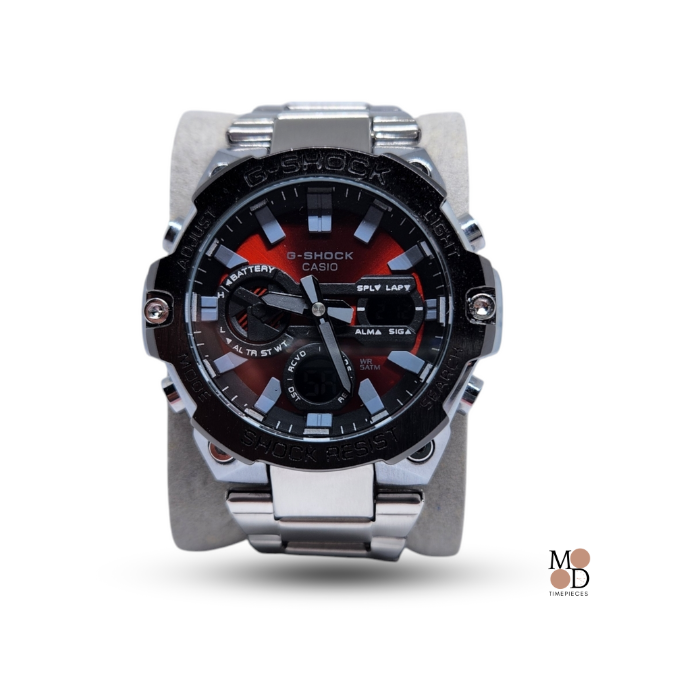 G Shock Steel Men's Watch (Silver And Red Time face)_2
