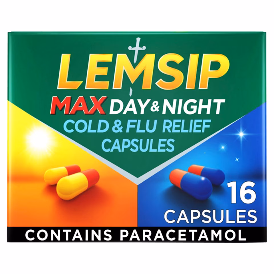 Lemsip Max Day & Night Cold & Flu Relief Capsules - Paracetamol 16s_0
