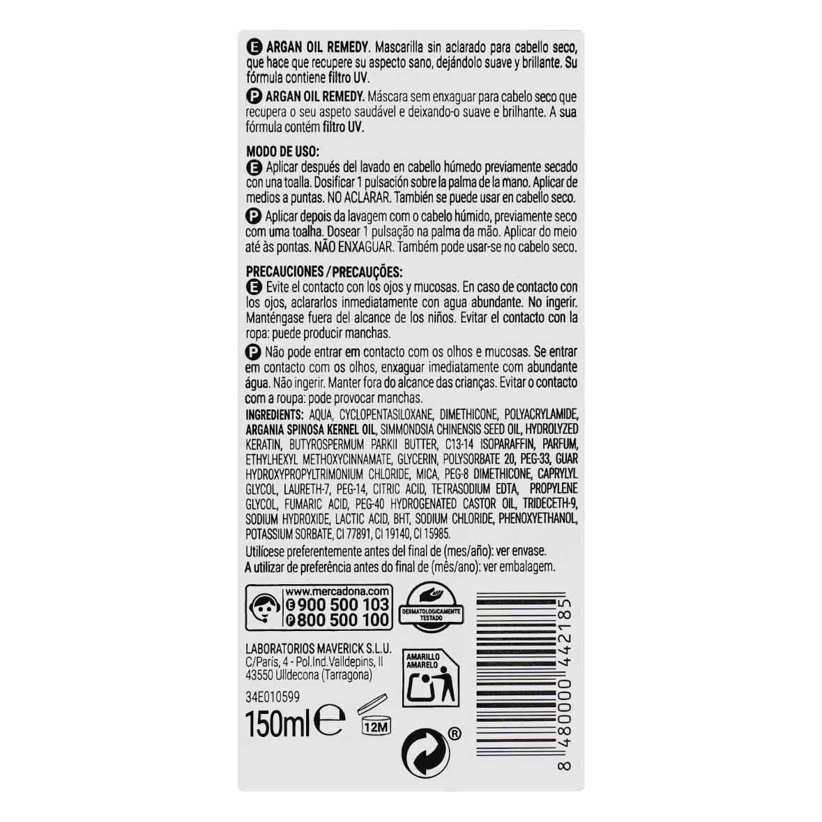 Mascarilla sin aclarado Argan Oil Deliplus_1