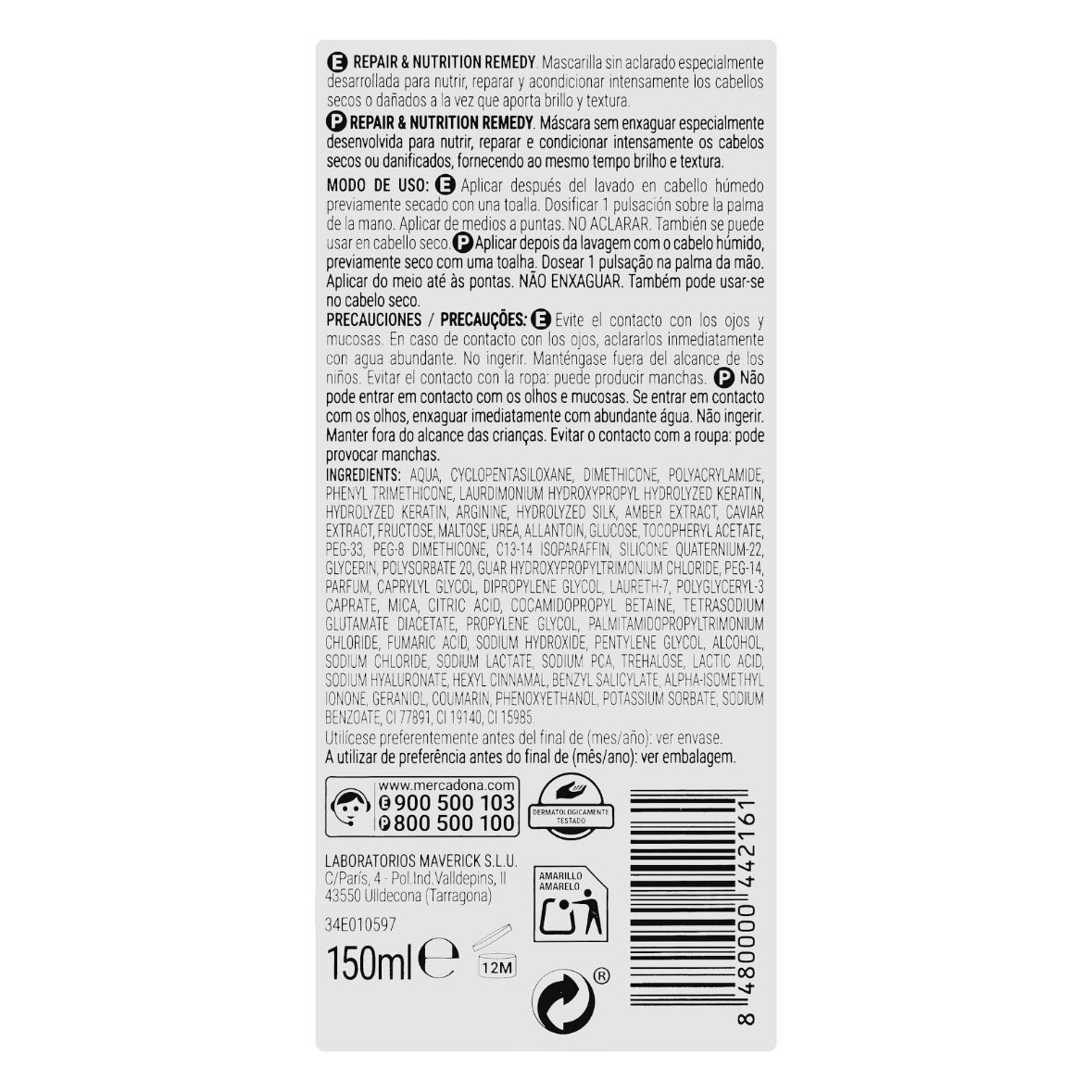 Mascarilla sin aclarado Repair & Nutrition Deliplus_1