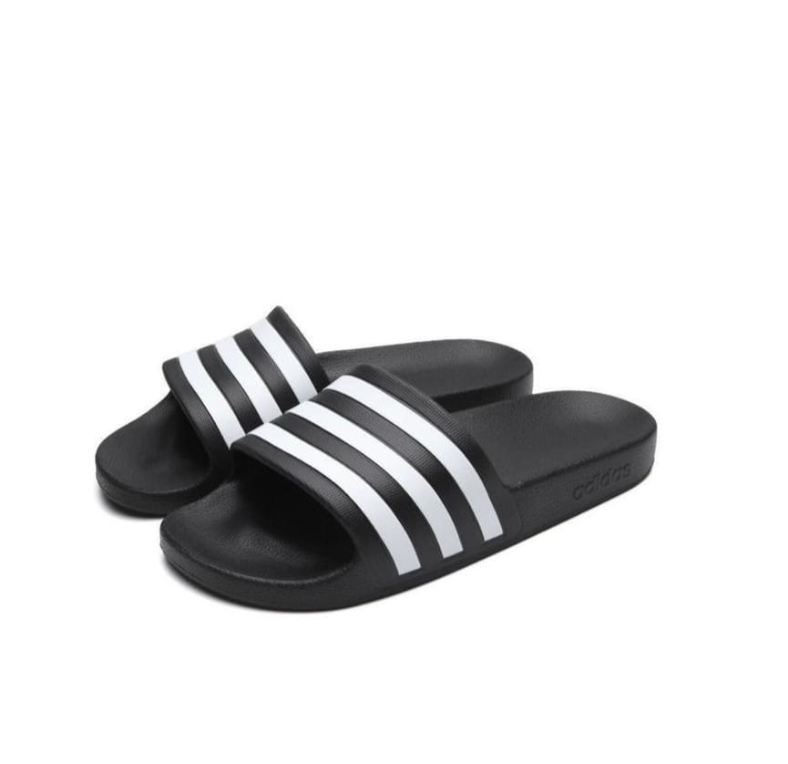 Black and White Striped Slide Sandals