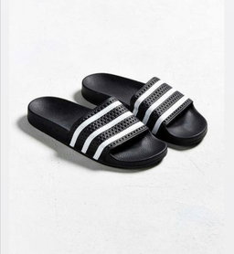 Black and White Striped Slide Sandals