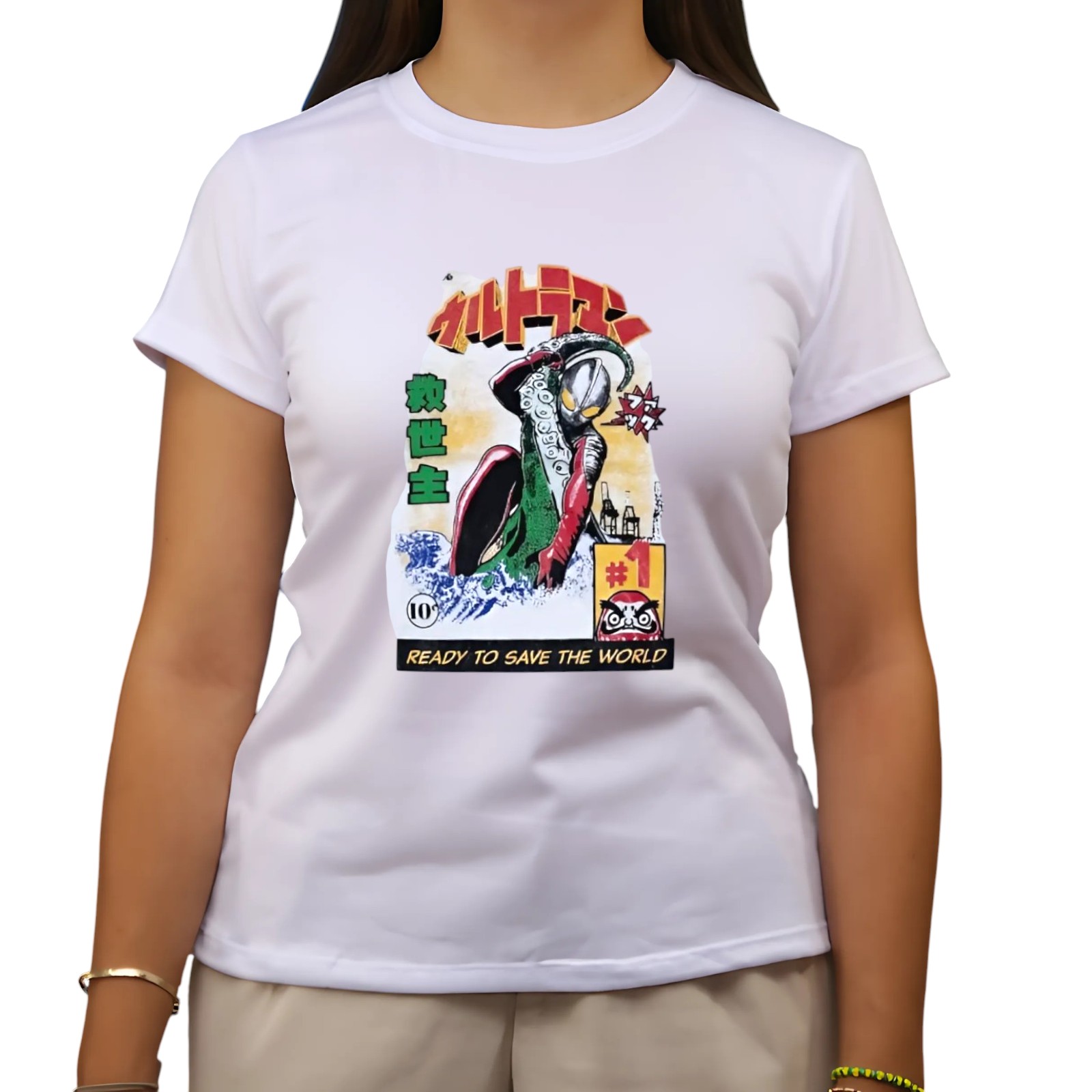 U PLAYERA L.E. HAGAKI BLANCA ULTRAMAN MUJER _0