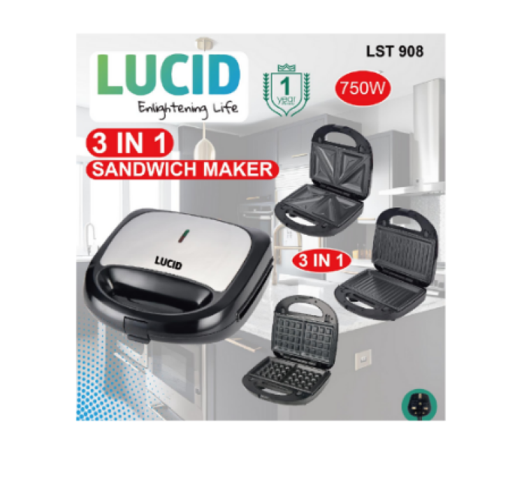LUCID 2 Slice 3 in 1 Sandwich/Grill/Wafer maker
