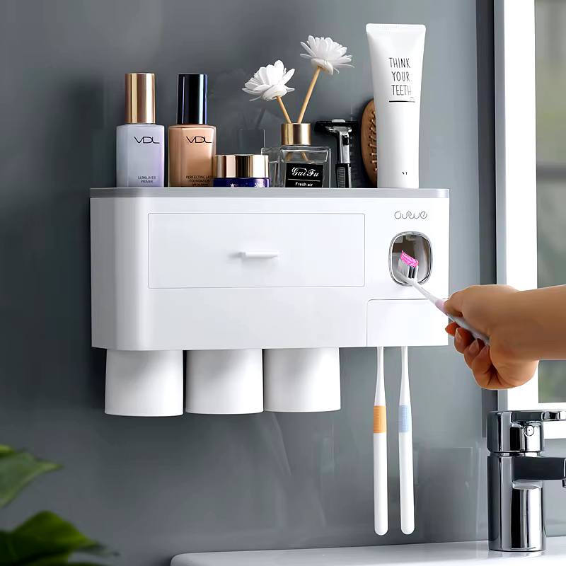 Wall mounted Toothpaste Dispenser with Toothbrush holder _0