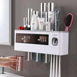 Wall mounted Toothpaste Dispenser with Toothbrush holder 