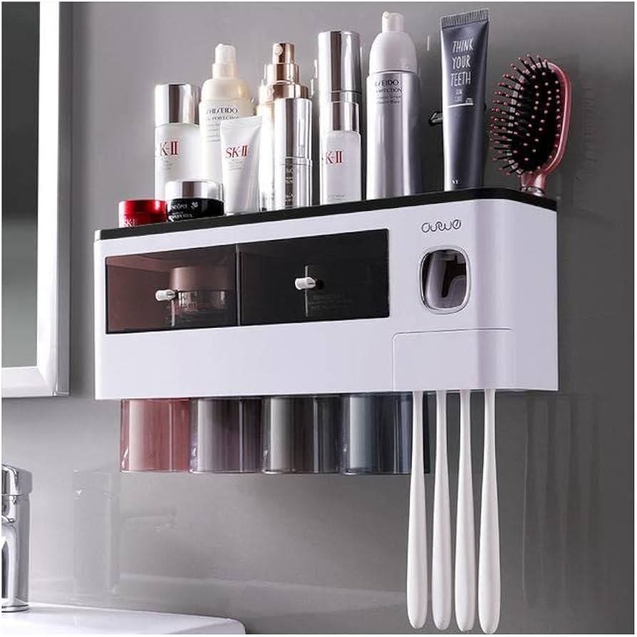 Wall mounted Toothpaste Dispenser with Toothbrush holder _3
