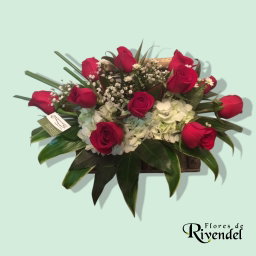 Baúl arreglado con 12 rosas rojas