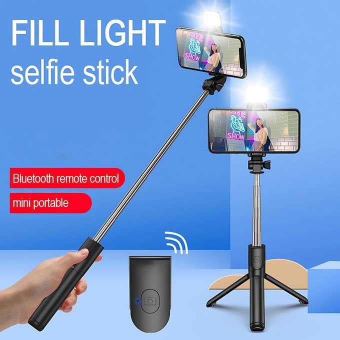 Share this product   Bluetooth Selfie Stick Tripod With Fill Light + Shutter Remote - Black