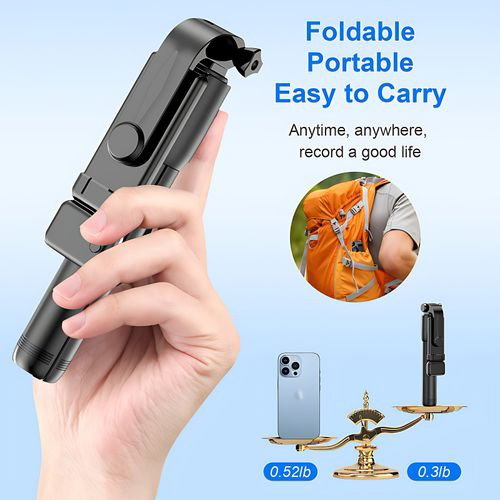 Share this product   Bluetooth Selfie Stick Tripod With Fill Light + Shutter Remote - Black_1