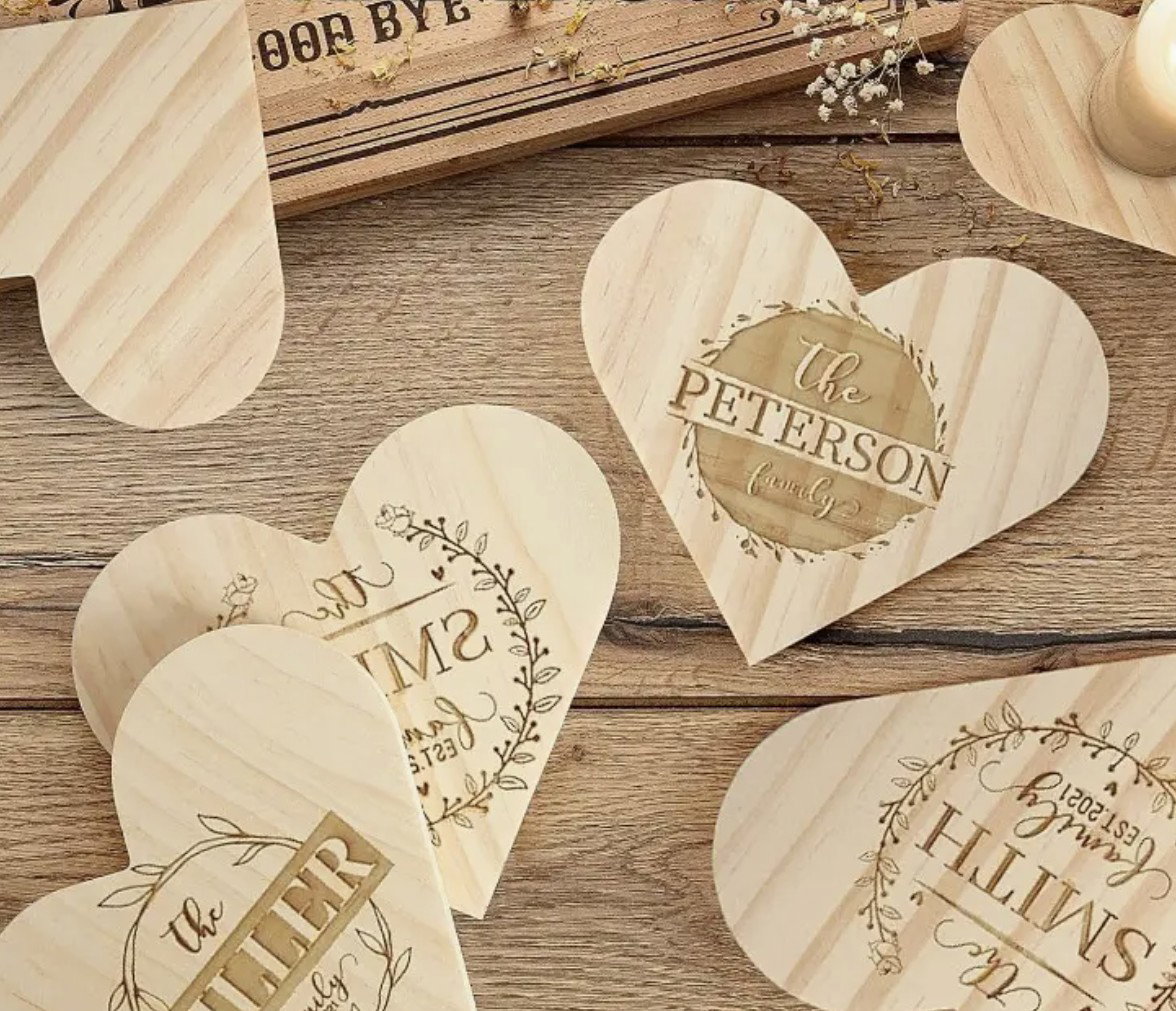 Natural Wooden Coasters - Hearts - set of 4 _2
