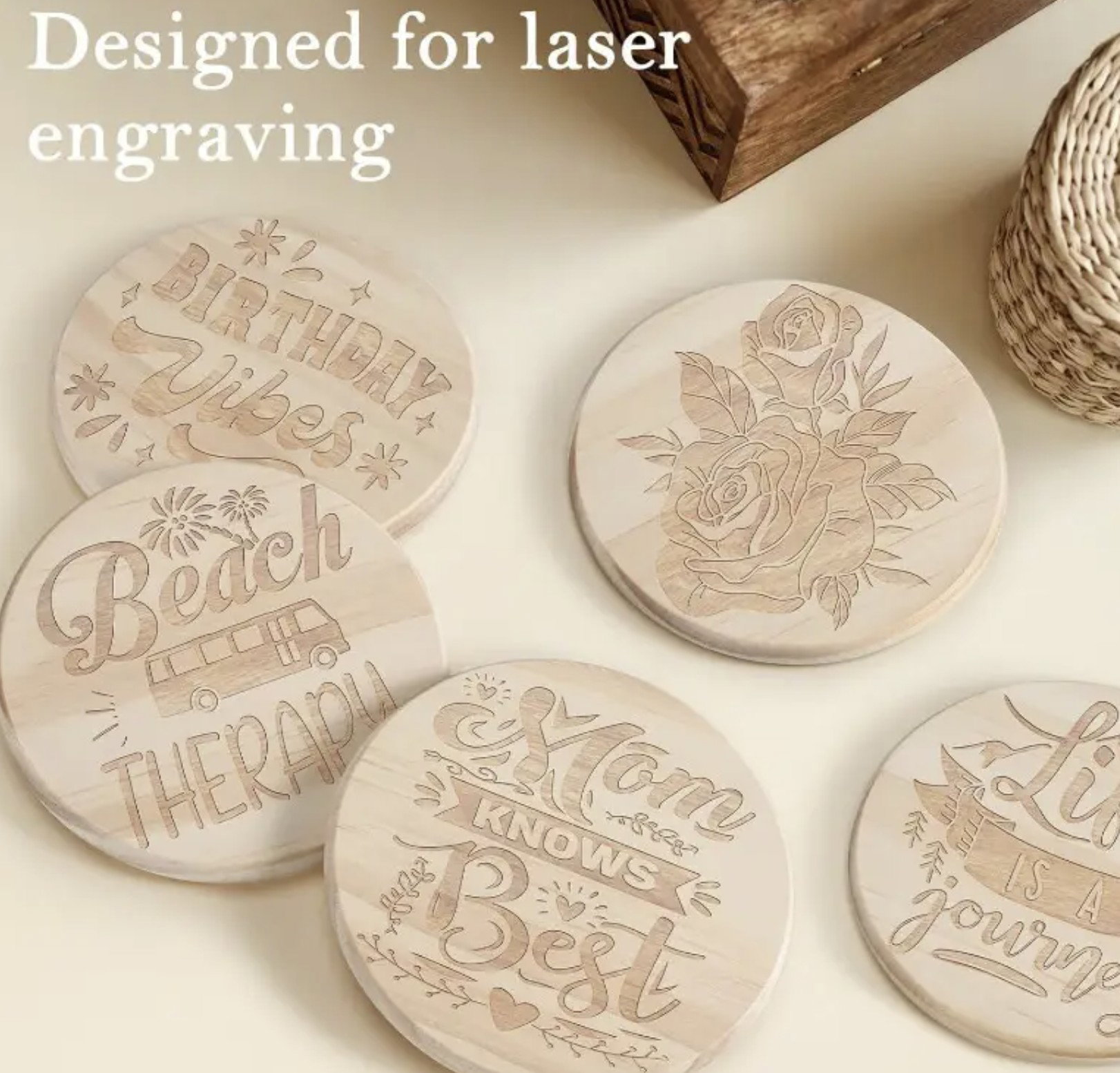 Natural Wooden Coasters - Set of 4 - Round_1