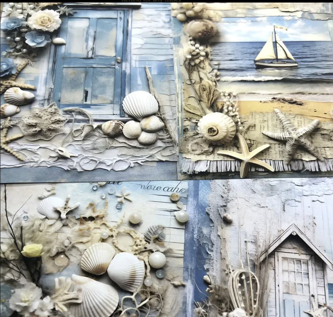 Fresh Ocean Shell and Starfish Decoupage sheets A5 - 5 x sheets