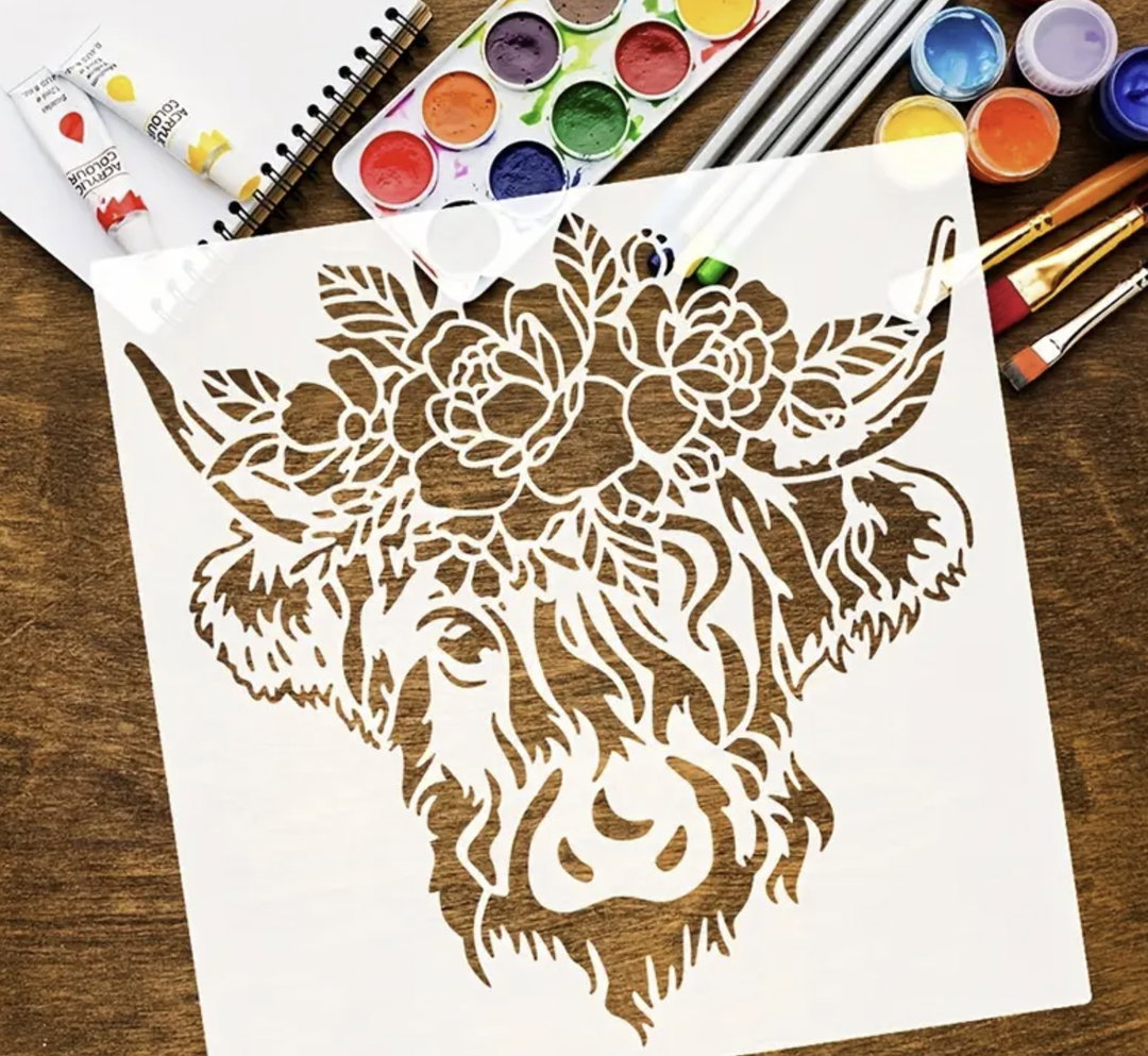 Highland Cow Reusable Stencil - 30 x 30 cm