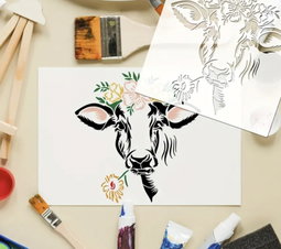 Cow Head with Flower Crown Stencil - 30 x 30cm
