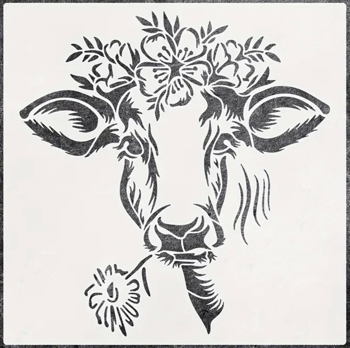 Cow Head with Flower Crown Stencil - 30 x 30cm_0