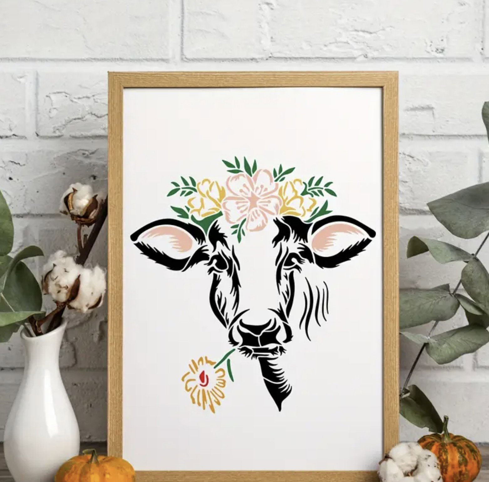 Cow Head with Flower Crown Stencil - 30 x 30cm_3
