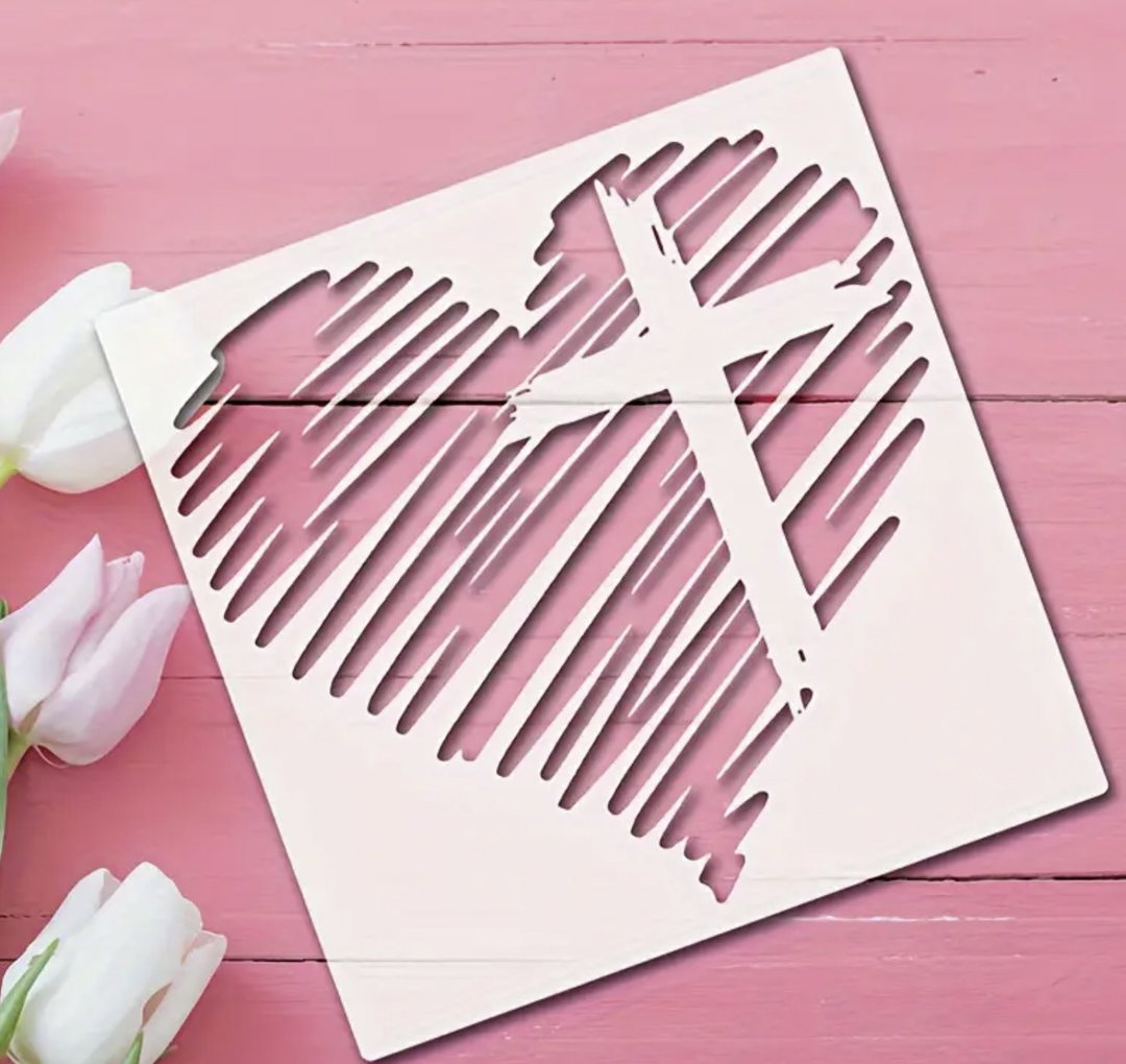 Heart And Cross Stencil - 30 x 30 cm