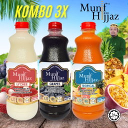 كوردايل منيف حجاز  MUNIF HIJJAZ- KORDIAL TANPA GULA PUTIH KOMBO 840ML X3