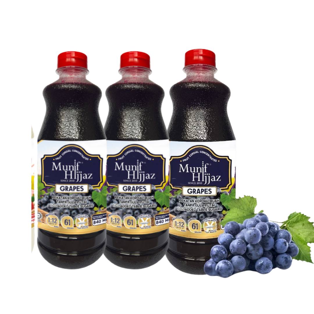 كوردايل منيف حجاز  MUNIF HIJJAZ- KORDIAL TANPA GULA PUTIH KOMBO 840ML X3_14
