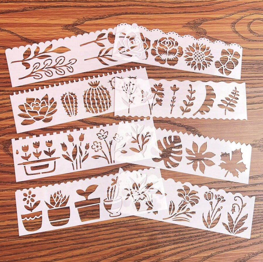 Wild Flower and leaf border stencils