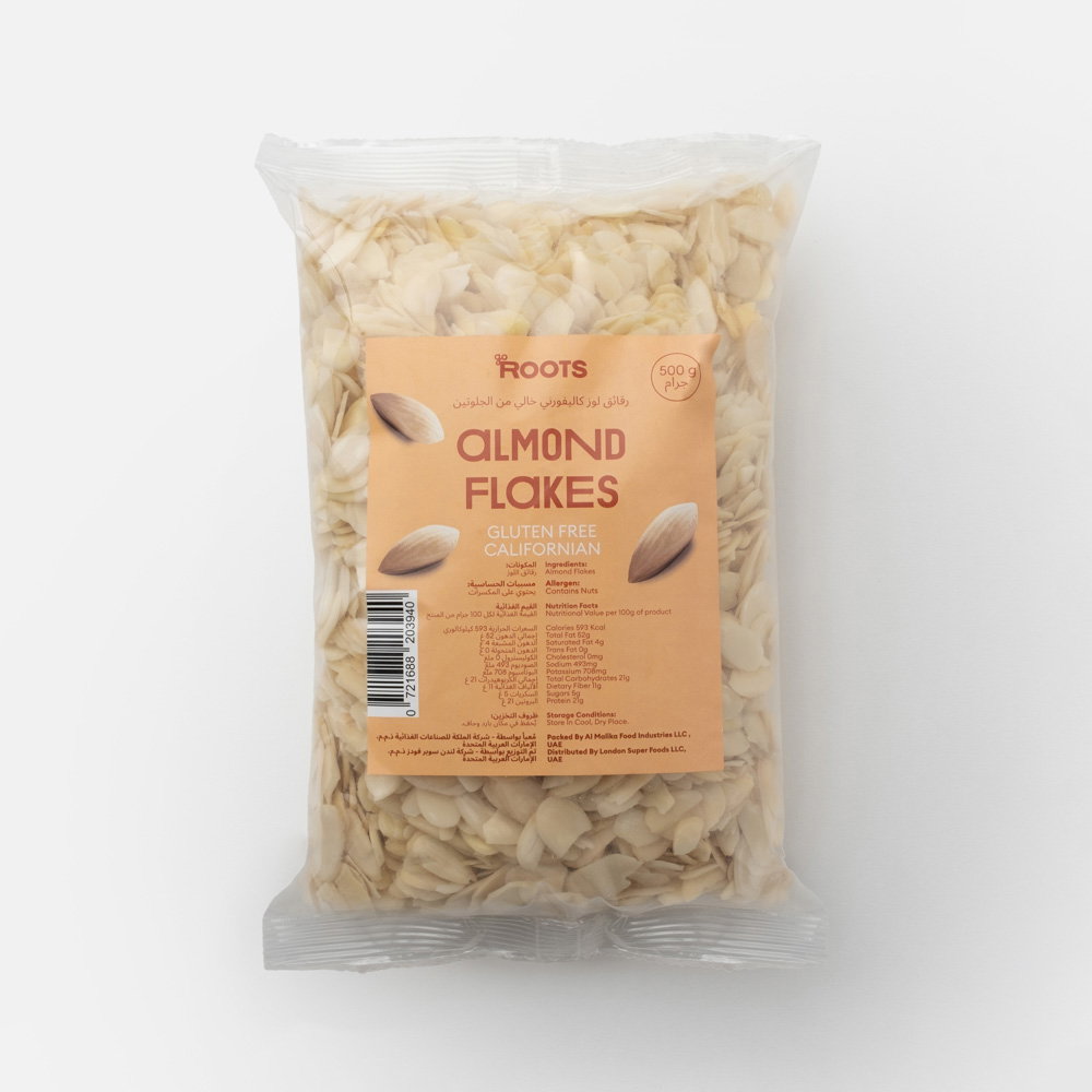 Roots Californian Natural Almond Flakes Gluten Free 500g_0