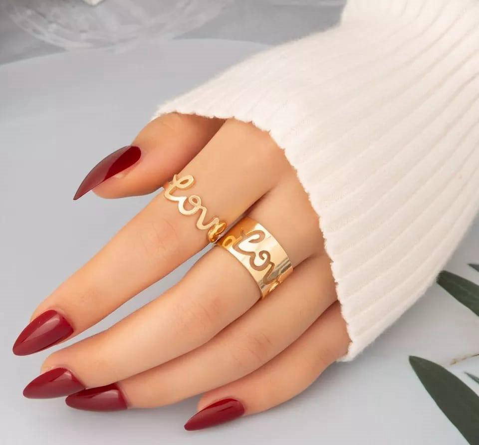 2 Pcs Golden Trendy Couple Love Rings