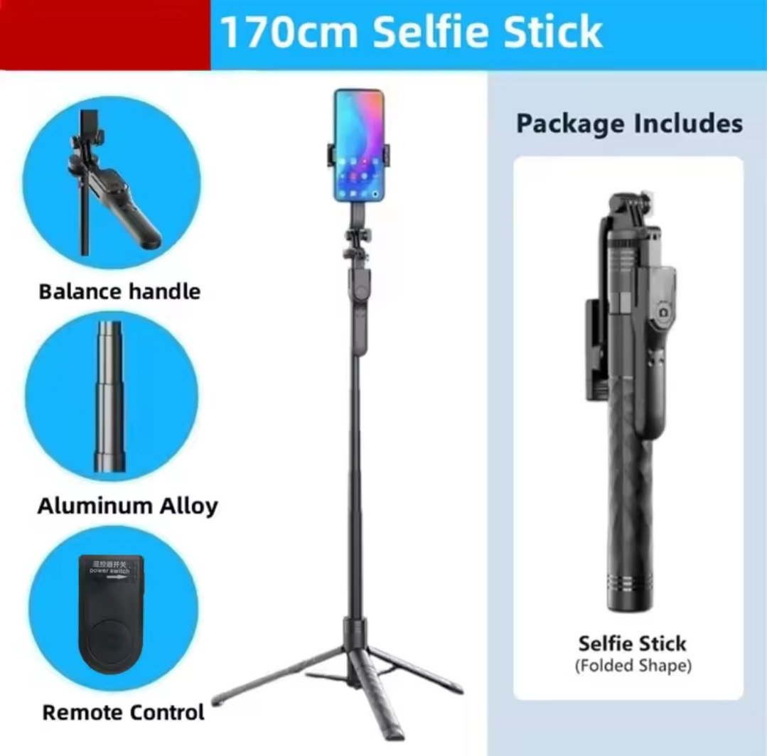 Long Wireless Selfie Stick Tripod _0