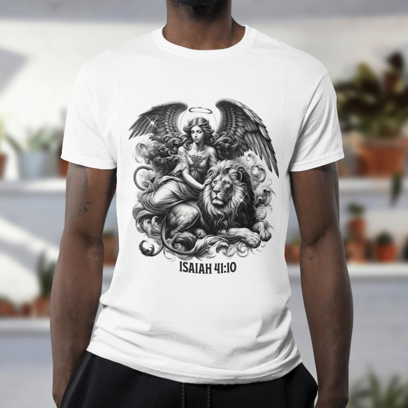 T-shirt, angel & lion printed_0