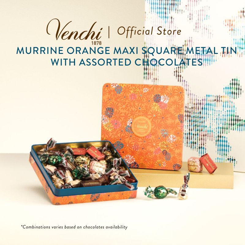  Murrine Orange Maxi Square Metal Tin with Assorted Chocolates