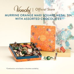  Murrine Orange Maxi Square Metal Tin with Assorted Chocolates