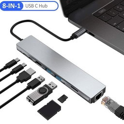 8-IN-1 USB C Hub Type-C Docking Station Multiport Adapter with 4K HD RJ45 Ethernet USB 3.0 PD Charging Port SD TF Card Reader Compatible with MacBook Chromebook Matebook NO5134