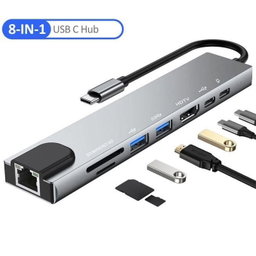 8-IN-1 USB C Hub Type-C Docking Station Multiport Adapter with 4K HD RJ45 Ethernet USB 3.0 PD Charging Port SD TF Card Reader Compatible with MacBook Chromebook Matebook NO5134