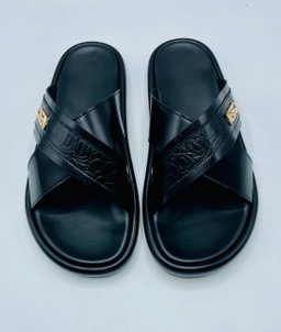 Mens Cross-Strap Leather Slides