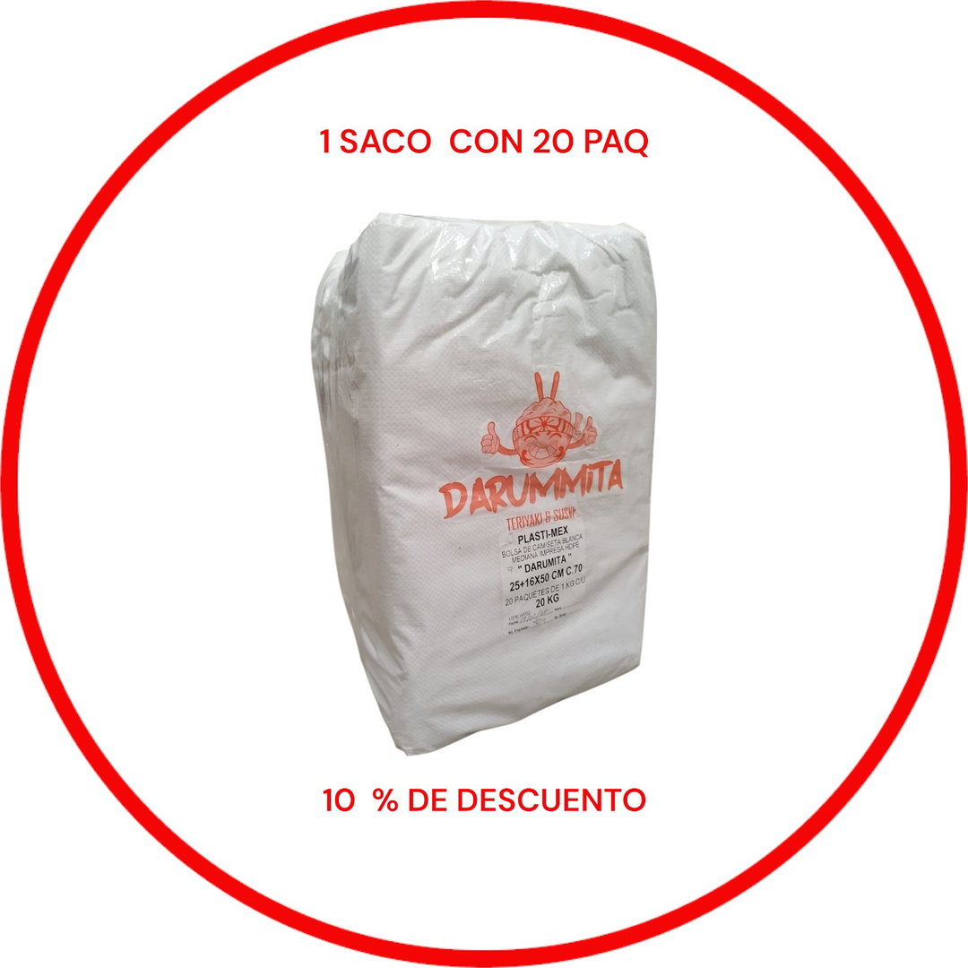 SACO DE BOLSA  CAMISETA LOGO DARUMMITA CON 20 PAQ