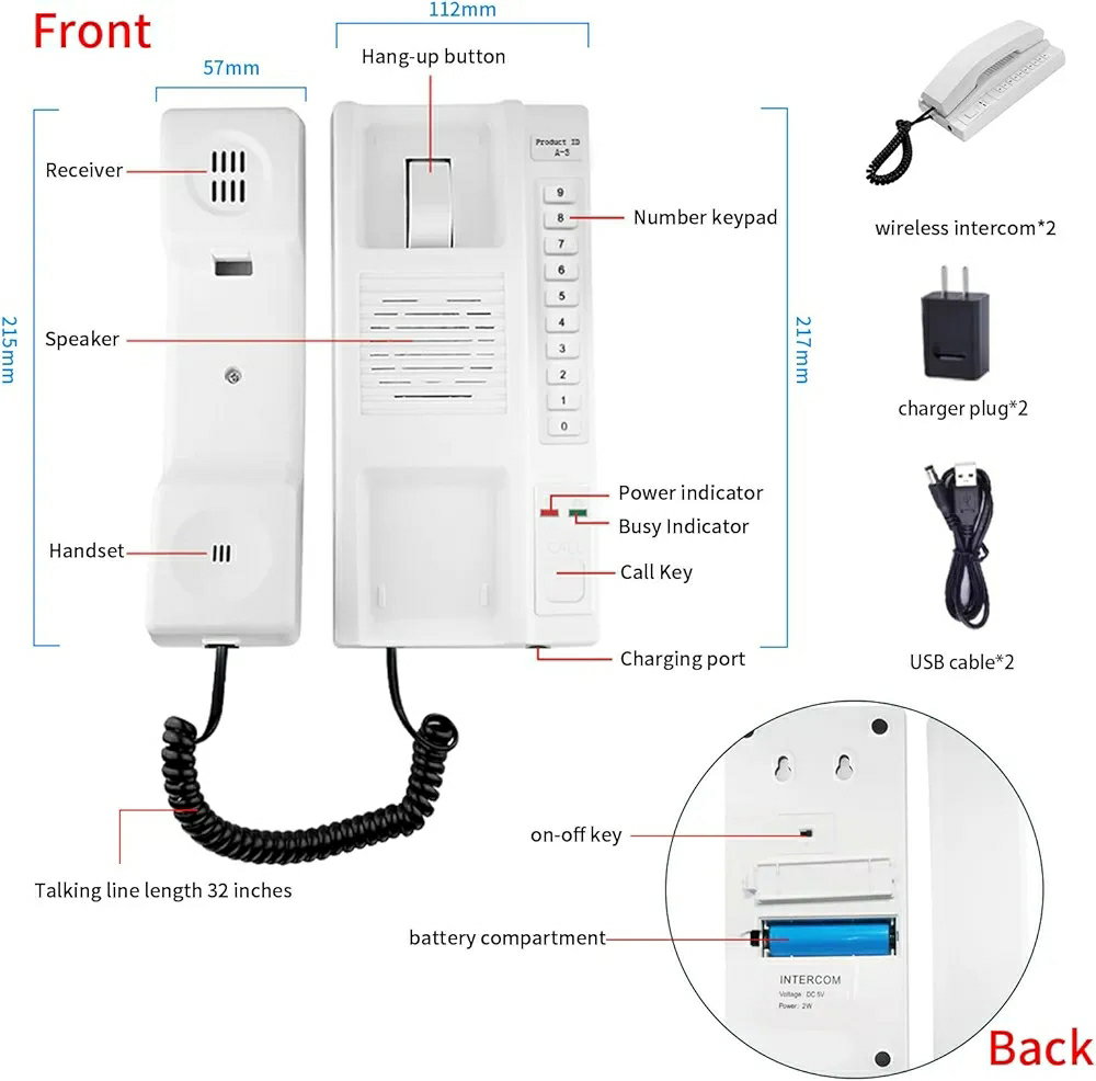 Wireless Business Intercom System, Home Intercom System, Room-to-Room Intercom Phone for Elderly, 1000m Range, Battery Powered Intercom for Home, Office, Hospital,_3