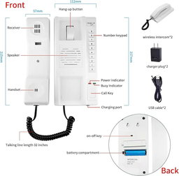 Wireless Business Intercom System, Home Intercom System, Room-to-Room Intercom Phone for Elderly, 1000m Range, Battery Powered Intercom for Home, Office, Hospital,