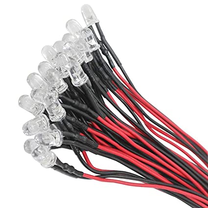 20 pieces 5mm LEDs with 20cm cable DC 12V ready wired + 5mm LED assembly rings_0