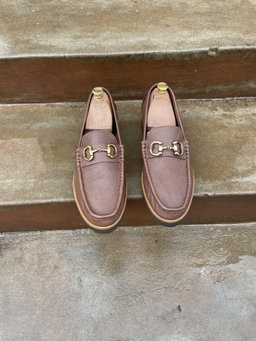 Men’s Casual Horse-bit Loafers- Brown Pimples Leather