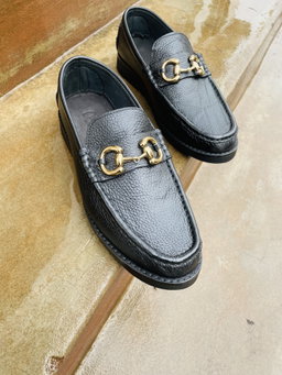 Men’s Casual Horse-bit Loafers- Black Pimples Leather