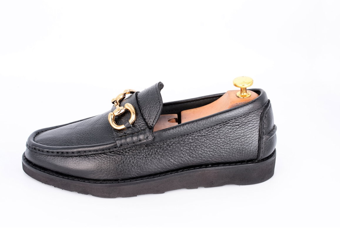 Men’s Casual Horse-bit Loafers- Black Pimples Leather